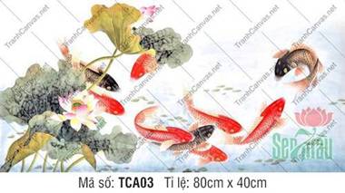 Tranh Cửu Ngư Quần Tụ TCA03, Tranh Cá Chép Tài Lộc