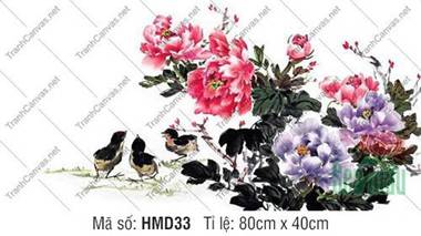 Tranh Hoa Mẫu Đơn Phong Thủy HMD33, Hình Vẽ Hoa Mẫu Đơn Đẹp