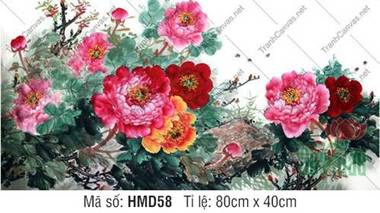 Tranh Hoa Mẫu Đơn Phong Thủy HMD58, Tranh Hoa Mẫu Đơn Phòng Khách