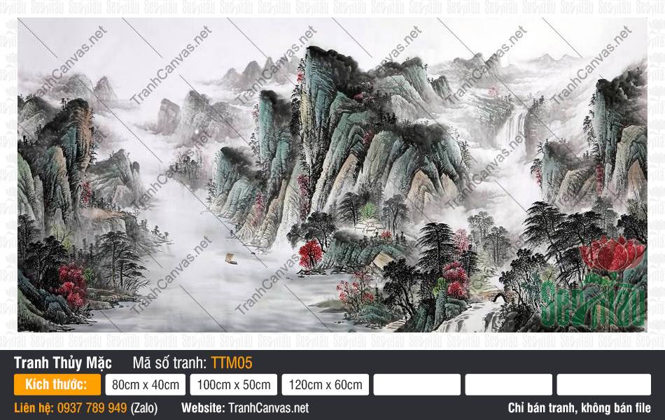 Tranh Thủy Mặc Khổ Lớn TTM05, Tranh Tường Thủy Mặc, Tranh Thủy Mặc, Tranh Canvas Khổ Lớn