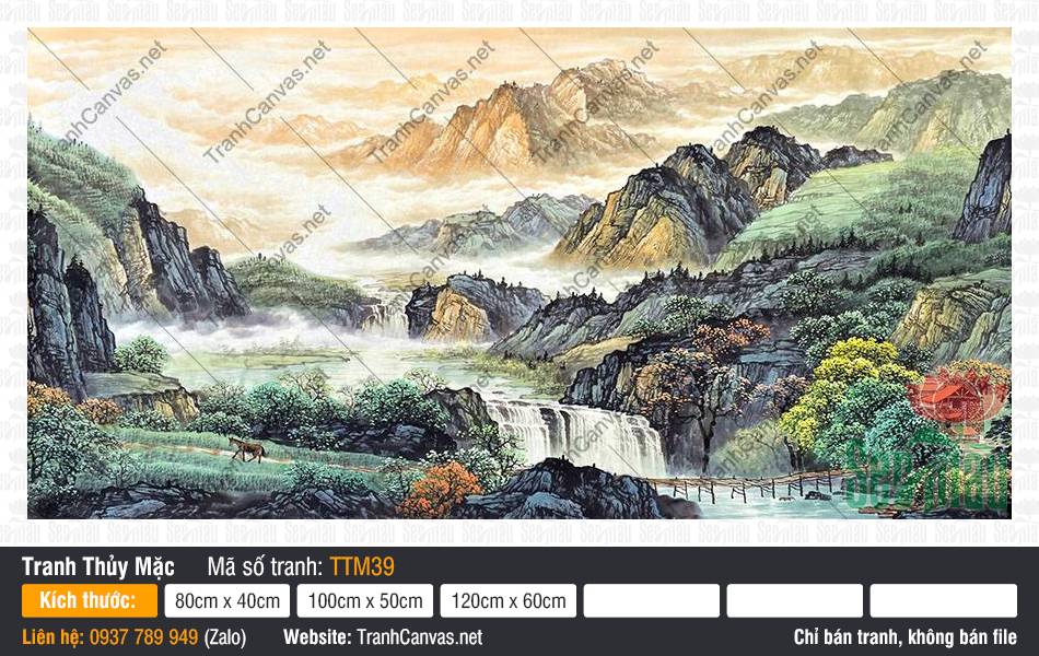 Tranh Thủy Mặc Phong Thủy TTM39, Tranh Thủy Mặc Đẹp, Dịch Vụ In Tranh Canvas
