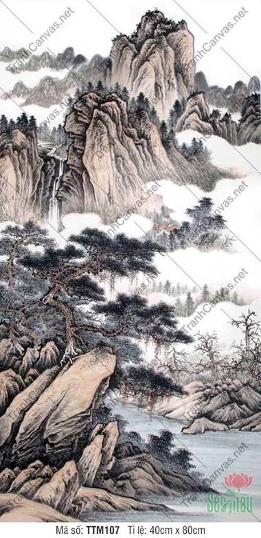 Tranh Phong Thủy Treo Phòng Khách Đẹp TTM107, Tranh Thủy Mặc Treo Phòng Khách